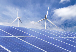 solar cells with wind turbines generating electricity in  power